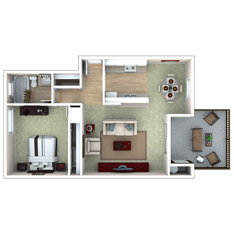 Floor plan for 1 bed, 1 bath, 680 sqft